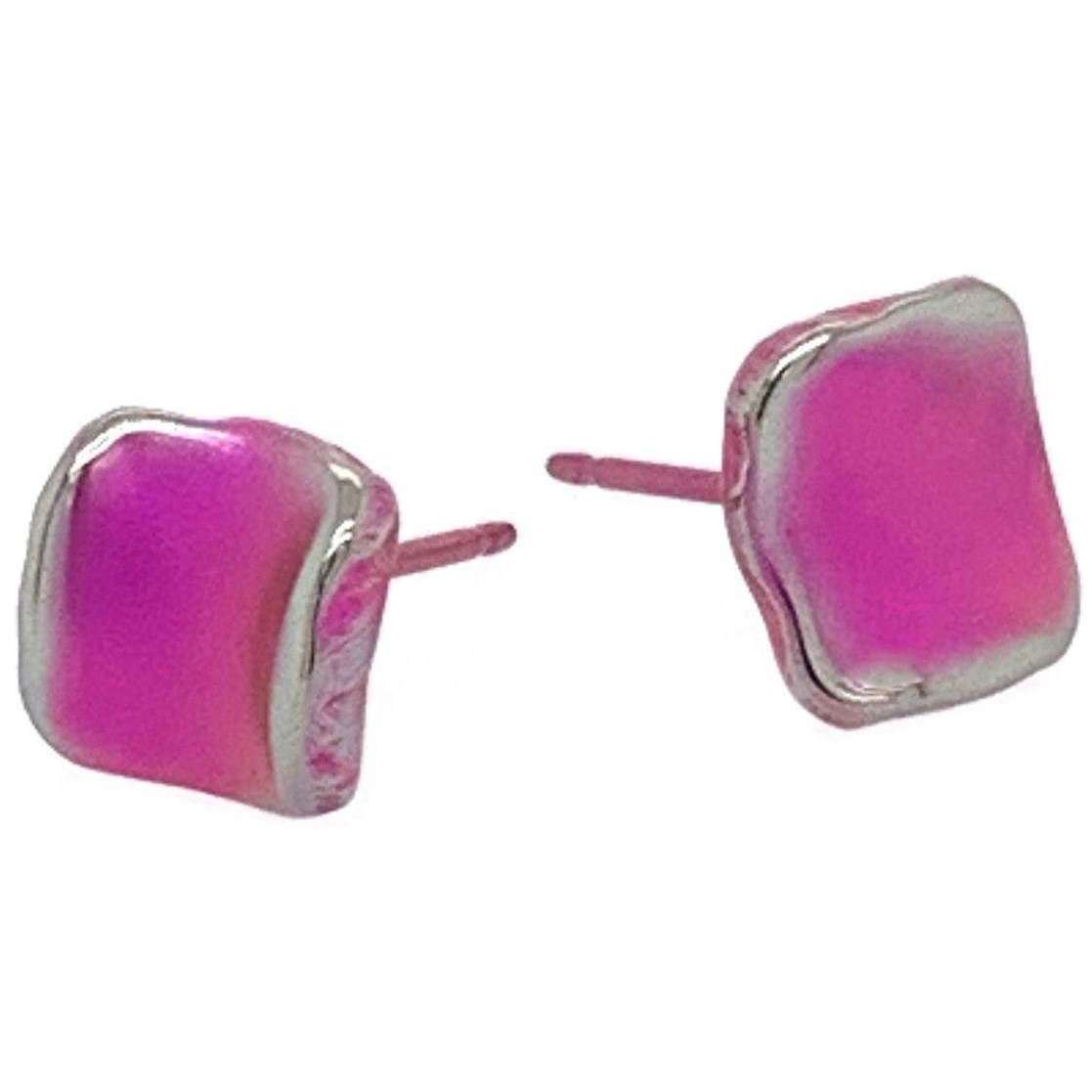 Ti2 Titanium Squashed 8mm Square Stud Earrings - Candy Pink