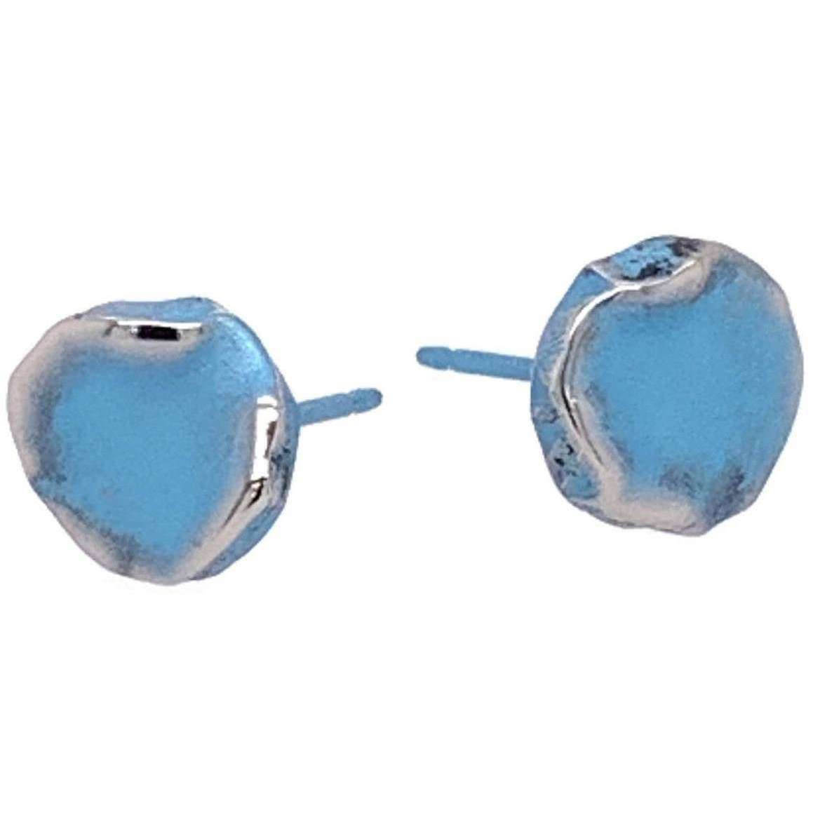 Ti2 Titanium Squashed 9mm Round Stud Earrings - Light Blue