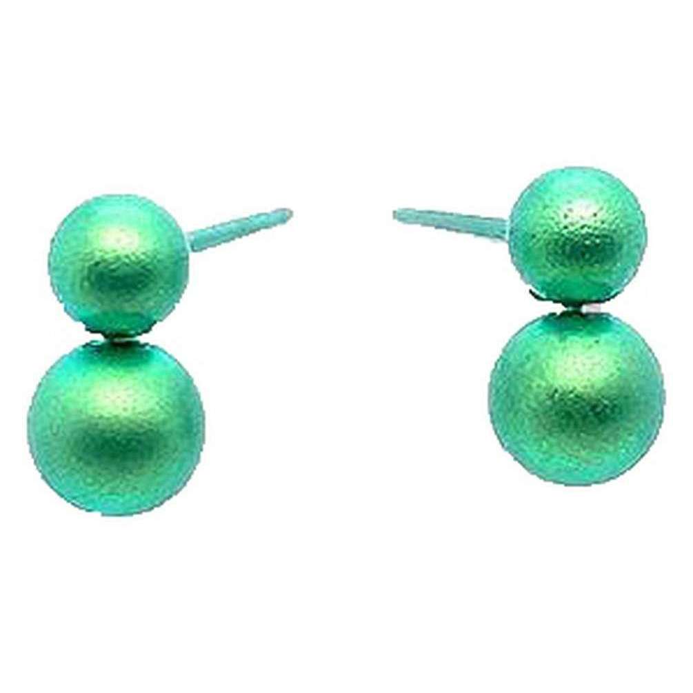 Ti2 Titanium Stacked Bead Stud Earrings - Green