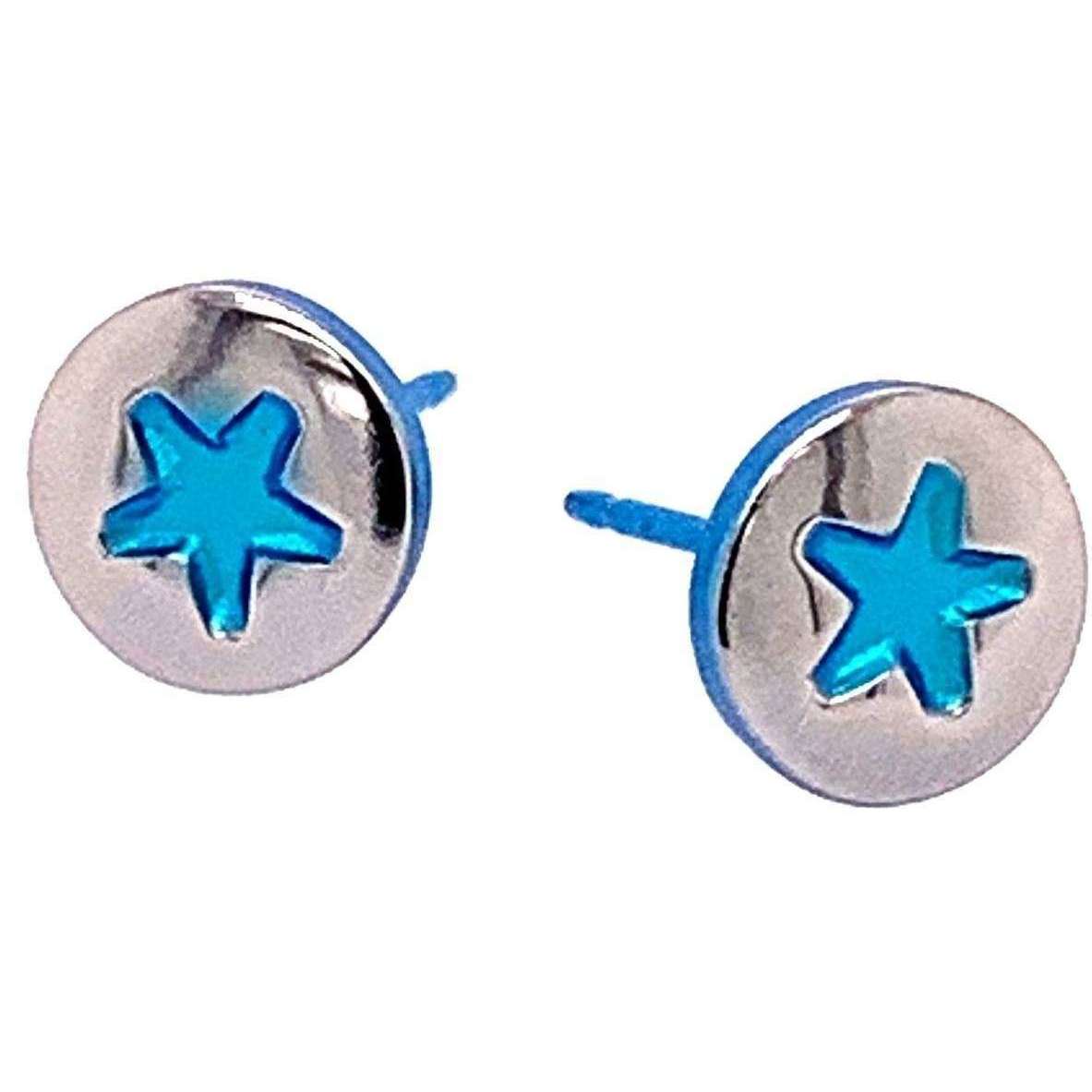 Ti2 Titanium Star Stud Earrings - Blue