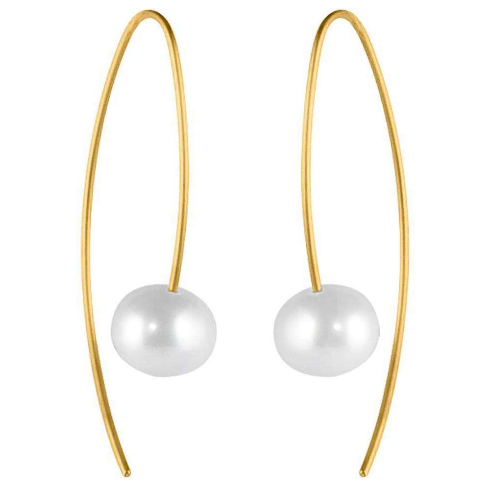 Ti2 Titanium Stem Pearl Earrings - Tan Beige