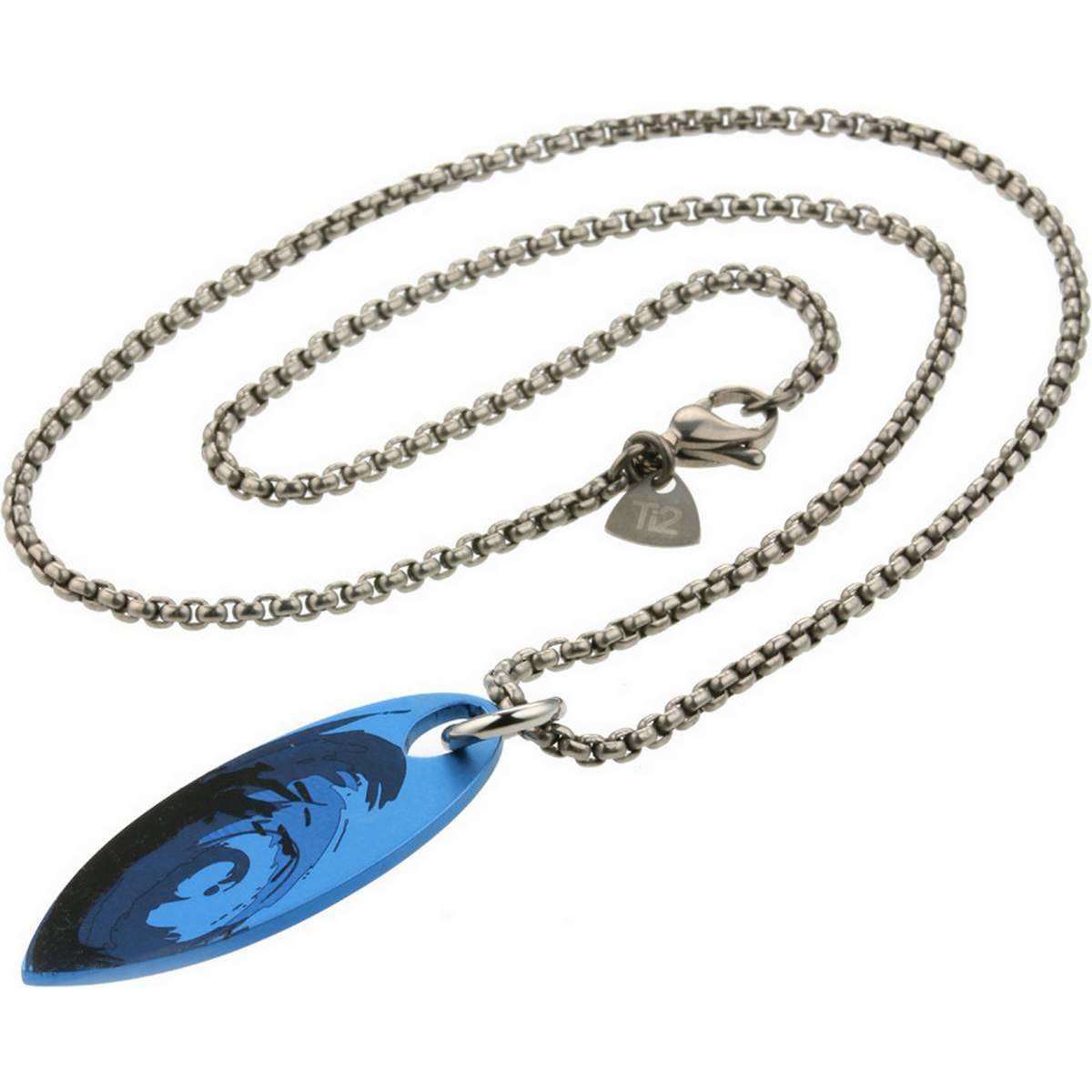 Ti2 Titanium Surfboard Wave Pendant - Silver/Blue