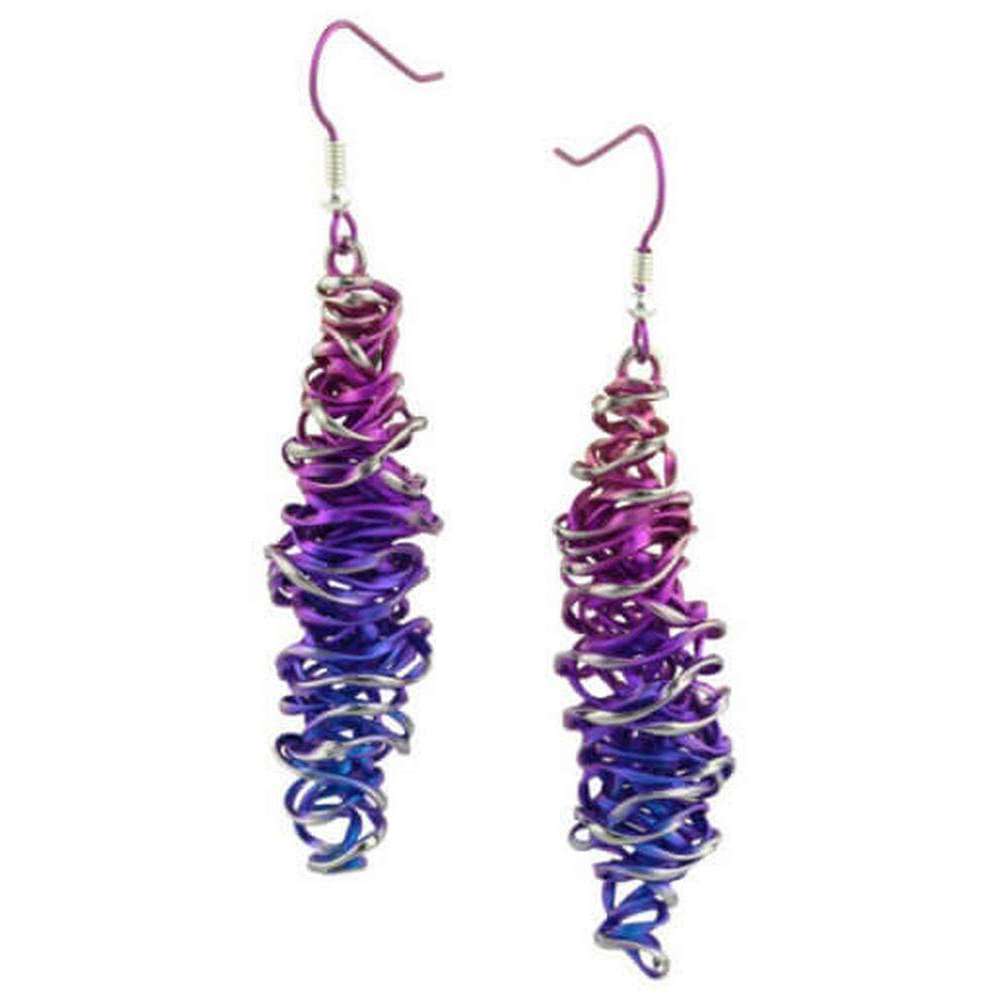 Ti2 Titanium Twisted Chaos Drop Earrings - Pink