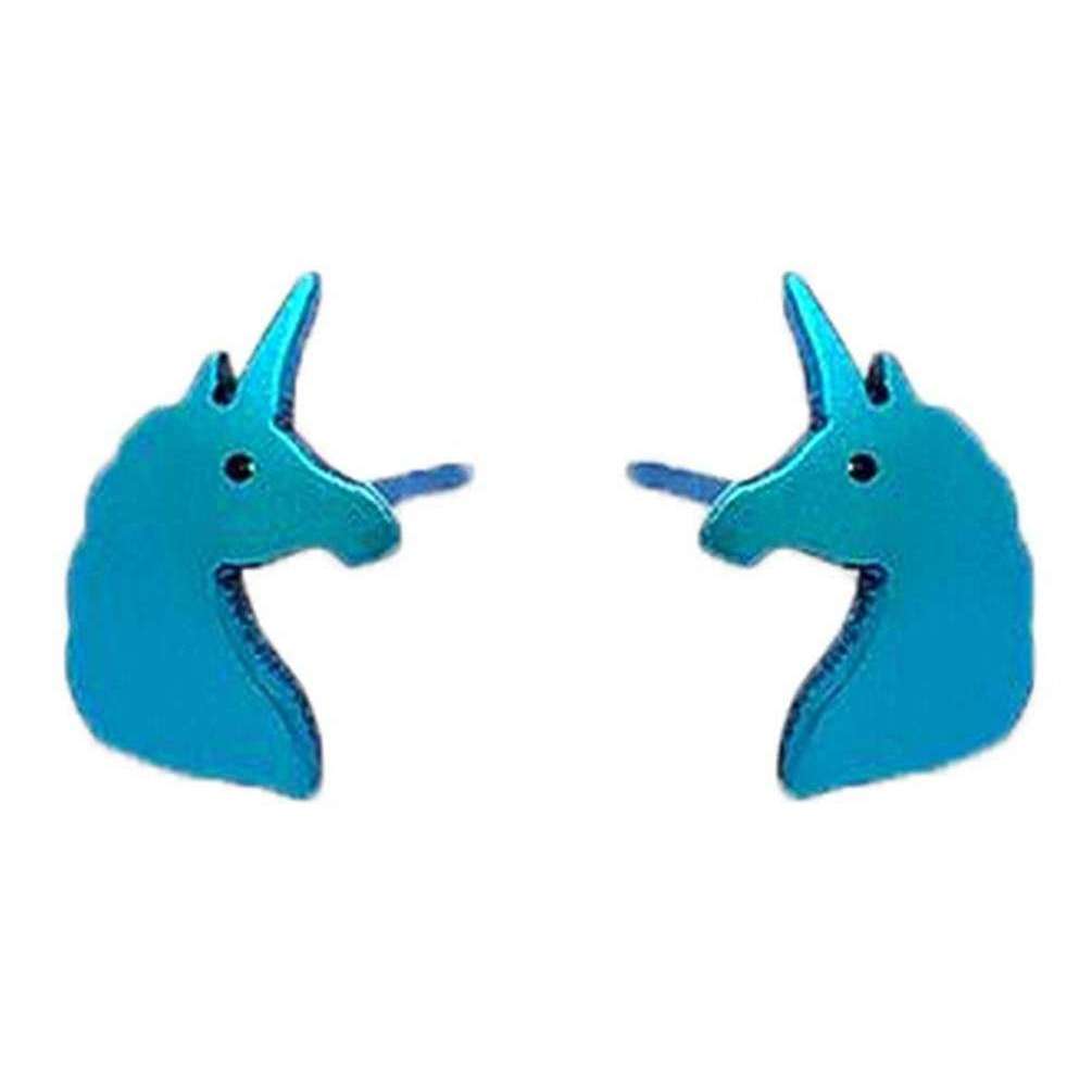 Ti2 Titanium Unicorn 9mm Stud Earrings - Kingfisher Blue