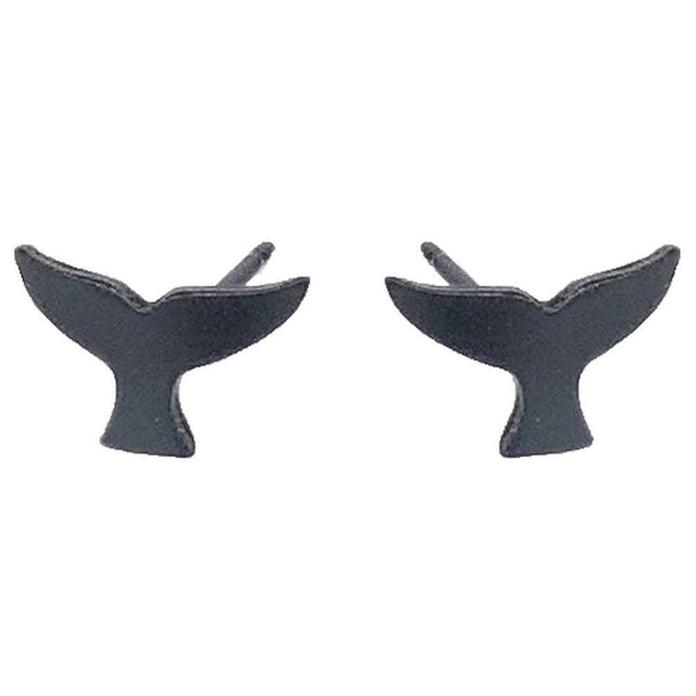 Ti2 Titanium Whale Tail 9mm Stud Earrings - Black