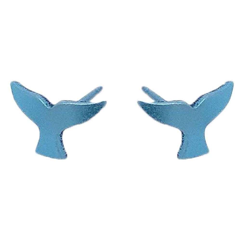 Ti2 Titanium Whale Tail 9mm Stud Earrings - Light Blue