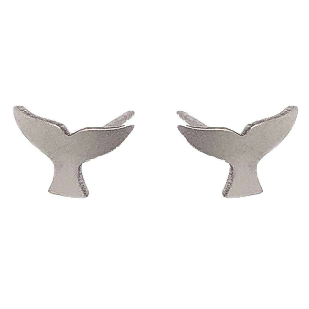Ti2 Titanium Whale Tail 9mm Stud Earrings - Natural Silver