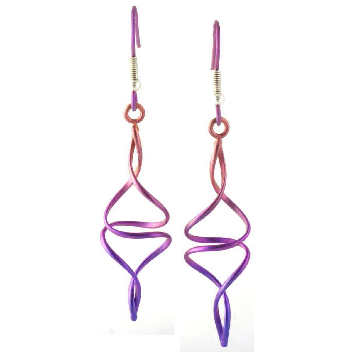 Ti2 Titanium Wirework Spiral Drop Earrings - Pink