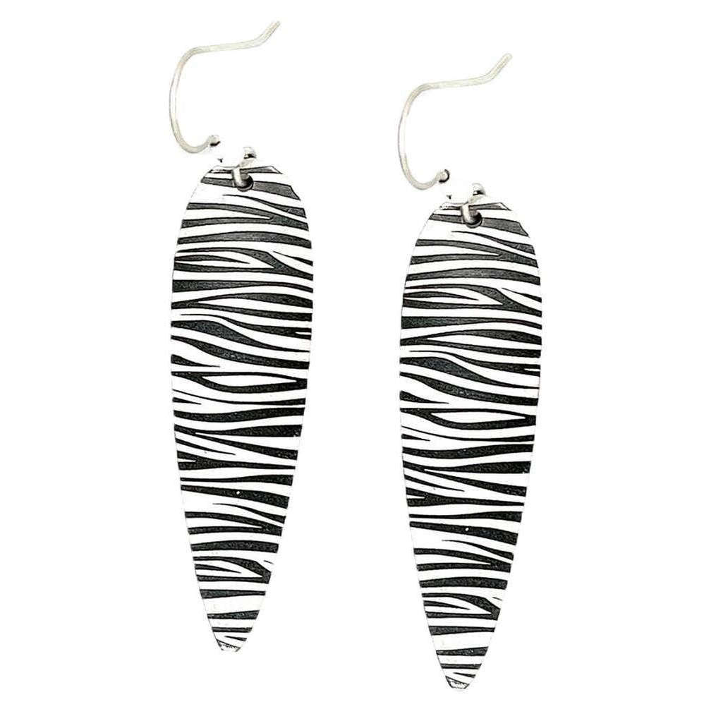 Ti2 Titanium Zebra Print Long Drop Earrings - Silver/Black