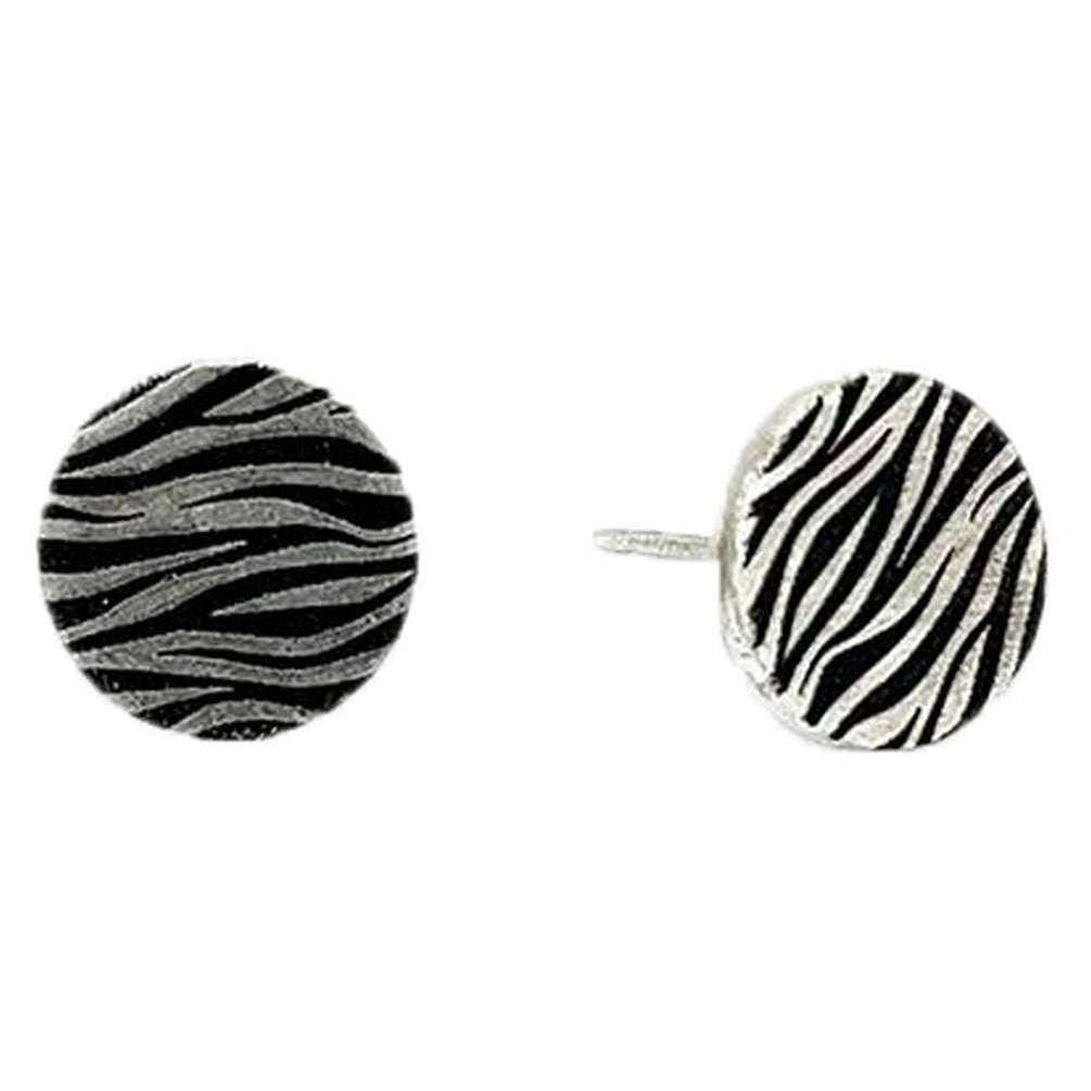 Ti2 Titanium Zebra Print Round Stud Earrings - Silver/Black