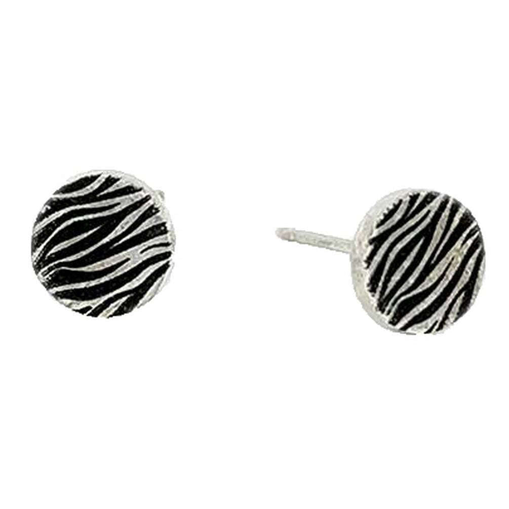 Ti2 Titanium Zebra Print Small Rounds Stud Earrings - Silver/Black