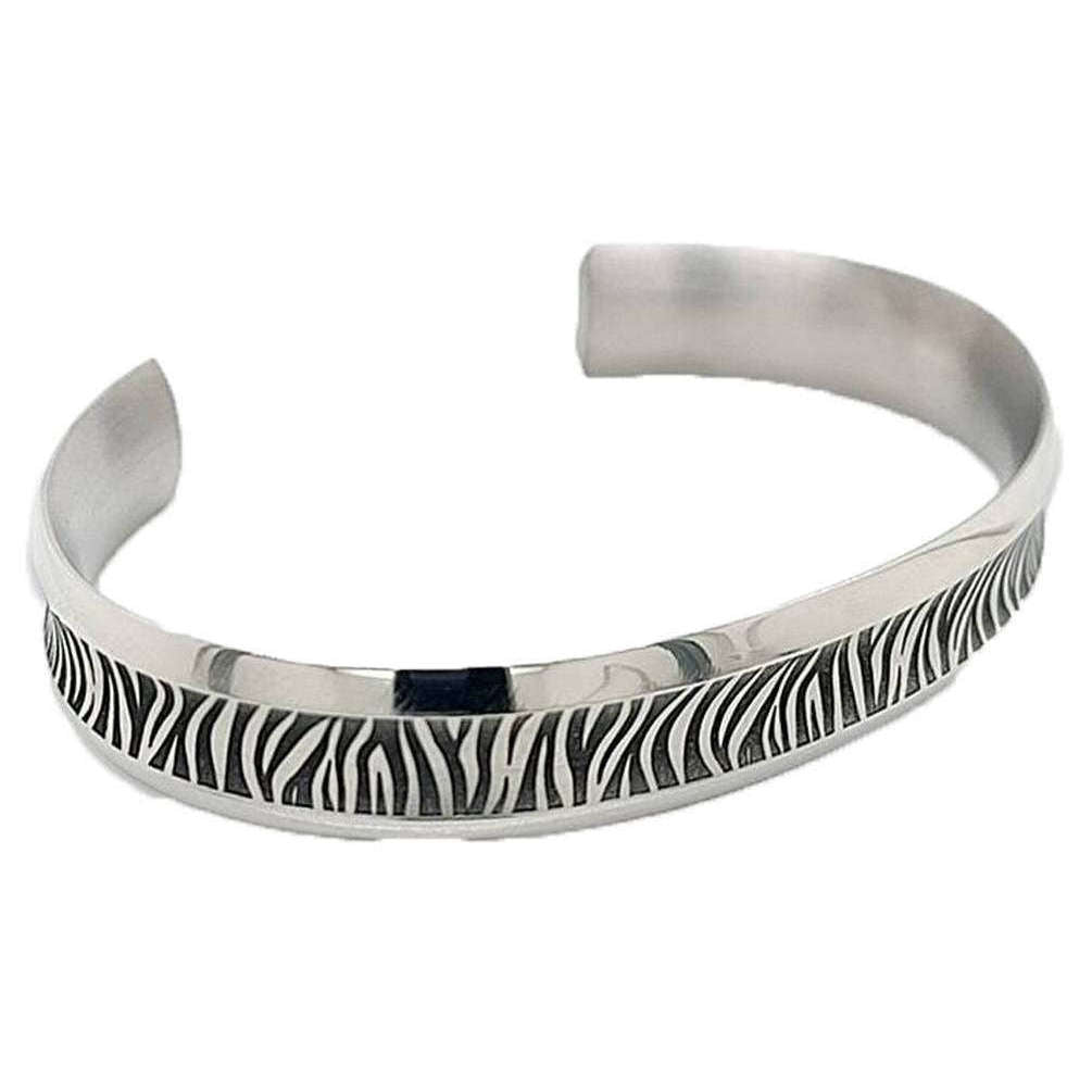 Ti2 Titanium Zebra Print Wide Concave Bangle - Silver/Black