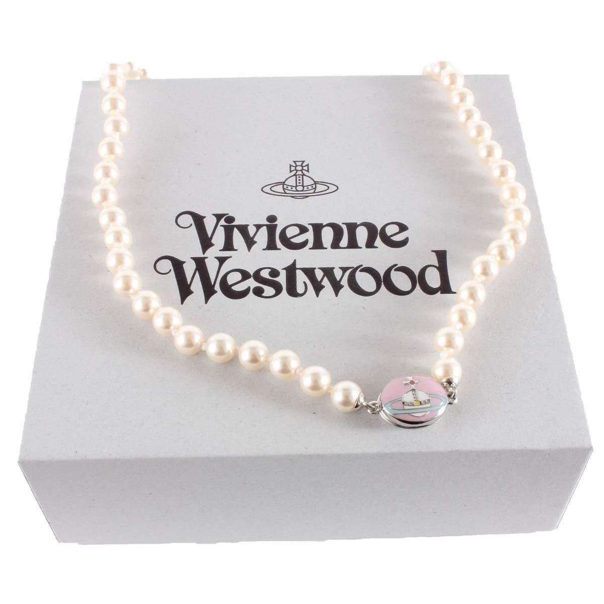 Vivienne Westwood Loelia Necklace - Rhodium/Light Pink/Cream Rose