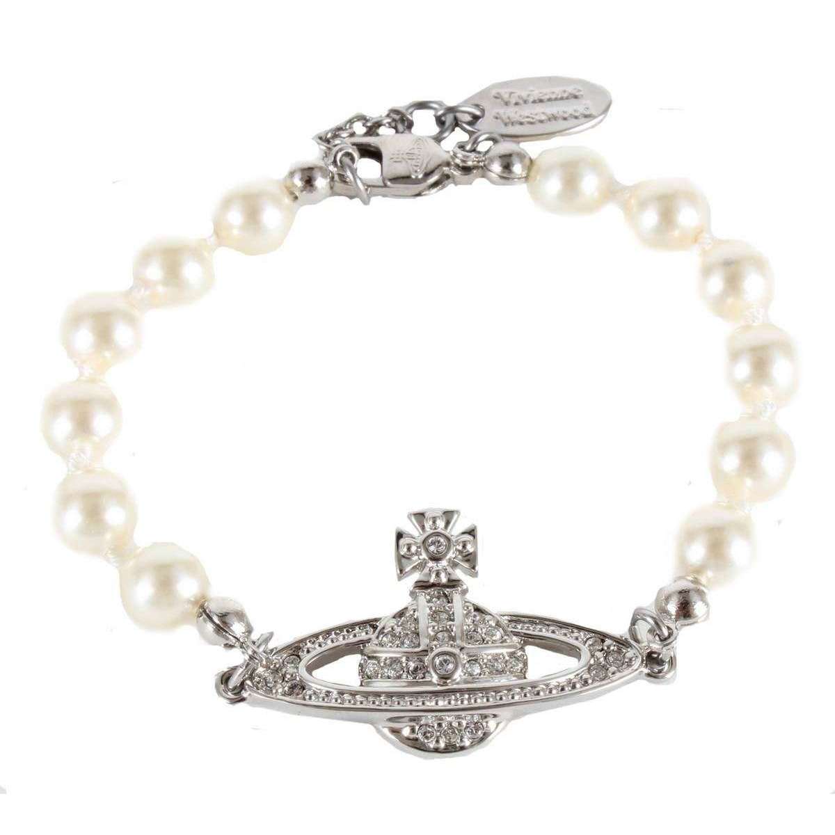 Vivienne Westwood Mini Bass Relief Pearl Bracelet - Platinum/Crystal/Cream