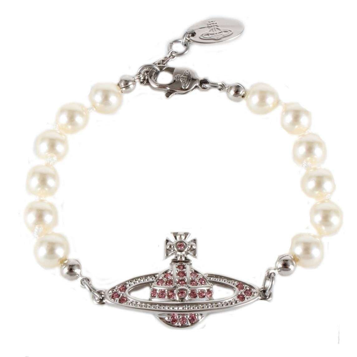 Vivienne Westwood Mini Bass Relief Pearl Bracelet - Platinum/Light Rose/Cream