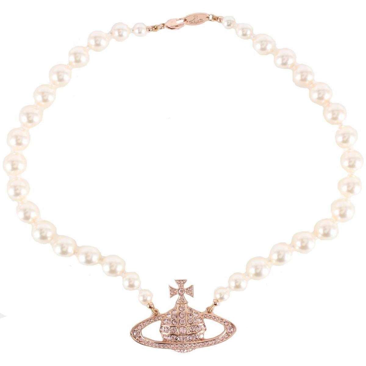Mini Bas Relief Pearl Choker In Pink-gold For Women Vivienne Westwood ...