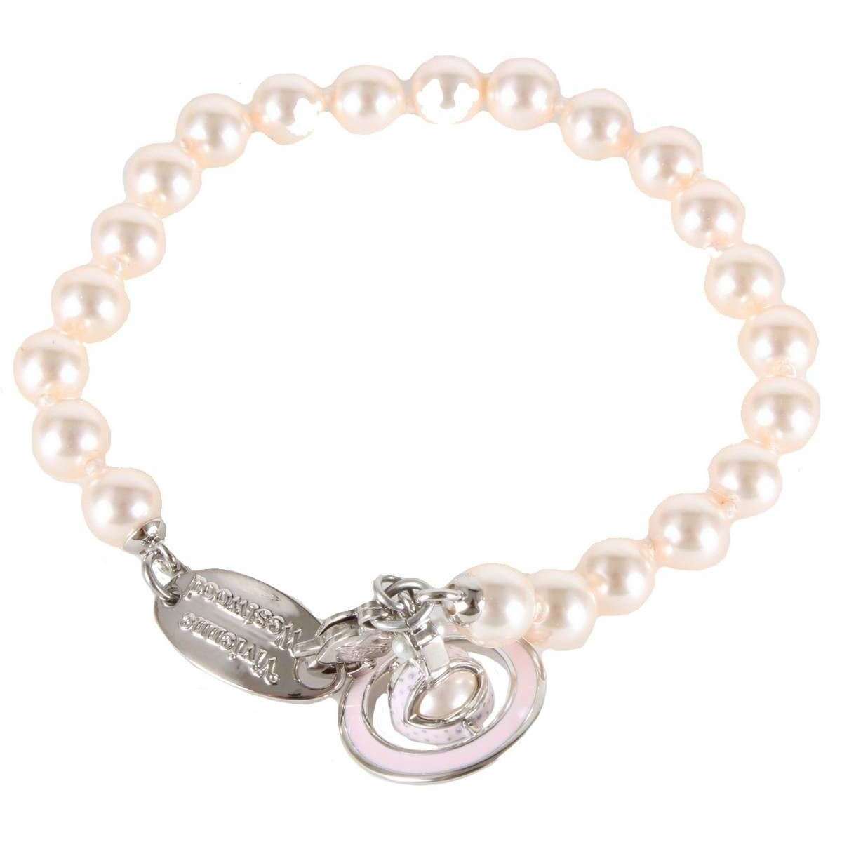 Vivienne Westwood Simonetta Pearl Bracelet - Platinum/Creamrose Pearl/Light Pink Enamel