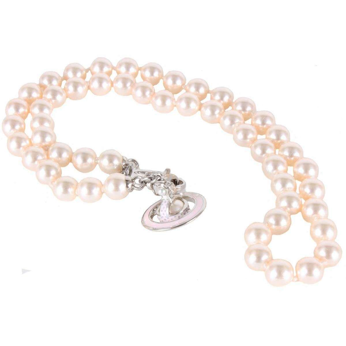 Vivienne Westwood Simonetta Pearl Necklace - Platinum/Creamrose Pearl/Light Pink Enamel