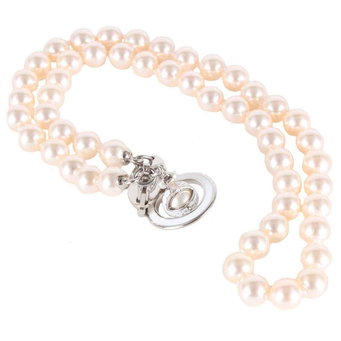 Vivienne Westwood Simonetta Pearl Necklace - Platinum/Creamrose Pearl/White Enamel