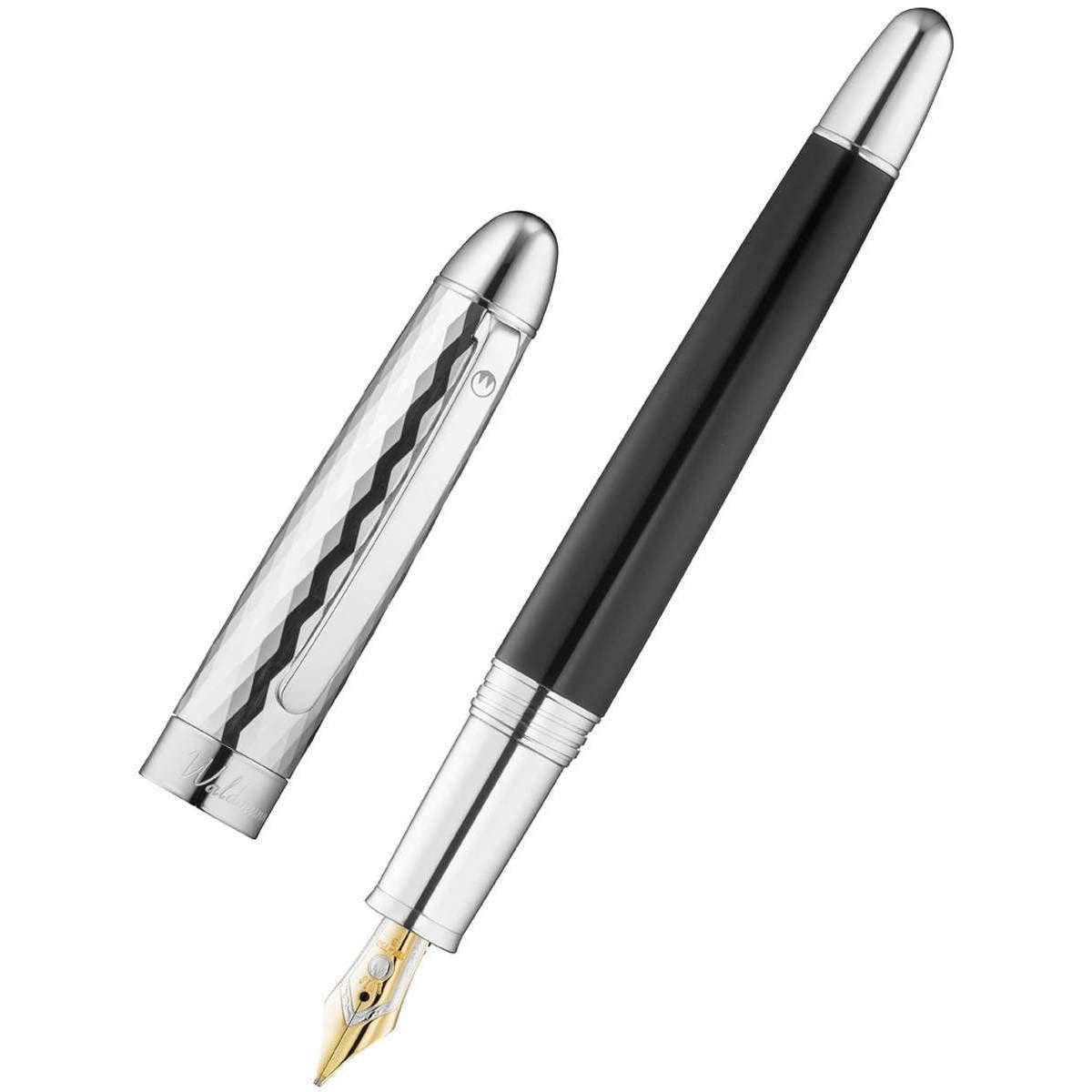 waldmann pens precieux wave 18ct gold nib fountain pen - black/silver