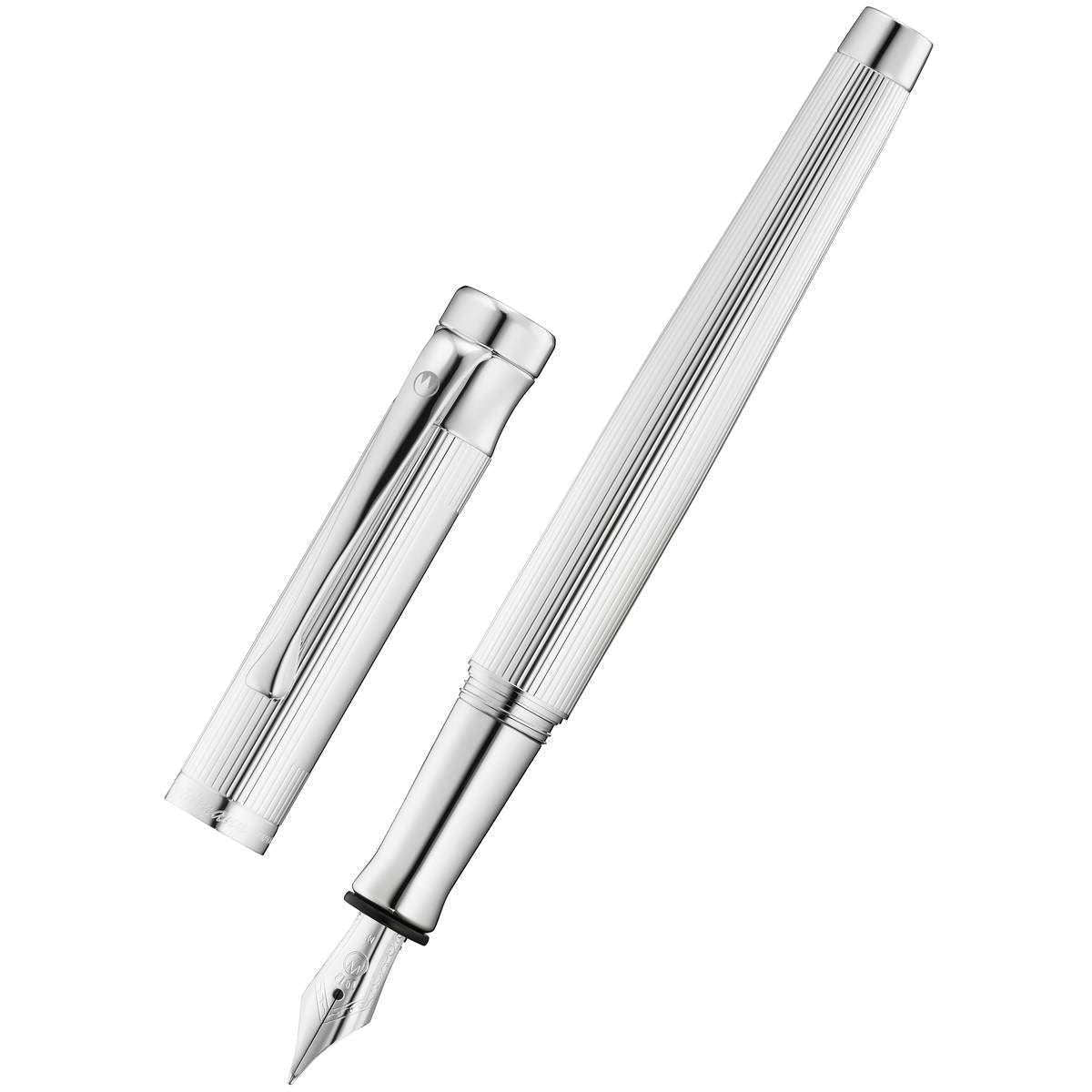 Waldmann Pens Tango Lines Stainless Steel Nib Fountain Pen - All Silver