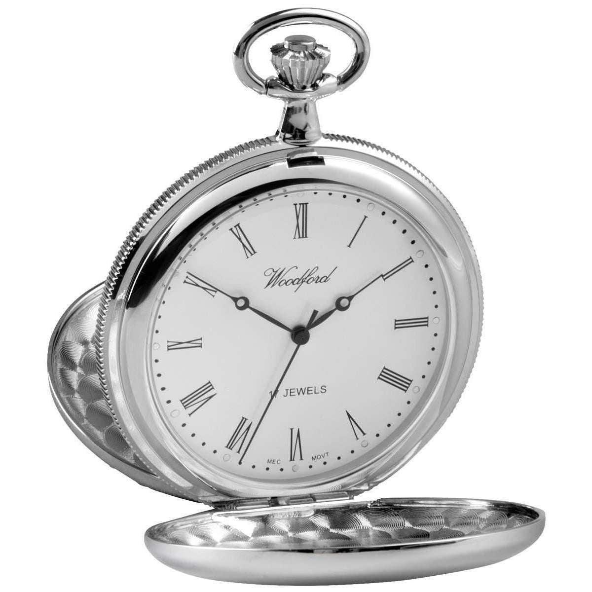 Woodford Double Full Hunter Skeleton Chrome Pocket Watch - Silver