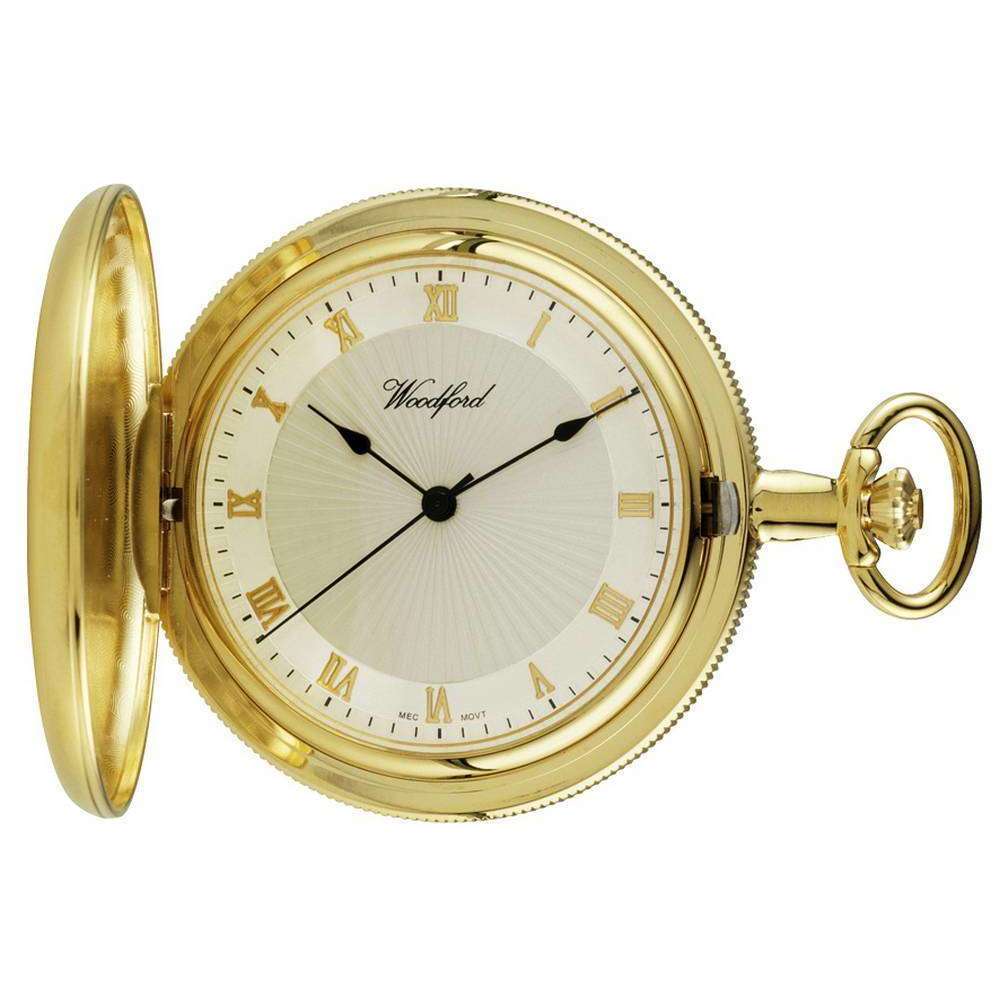 Woodford Gold Plated Polished Full Hunter Quartz Pocket Watch - Gold