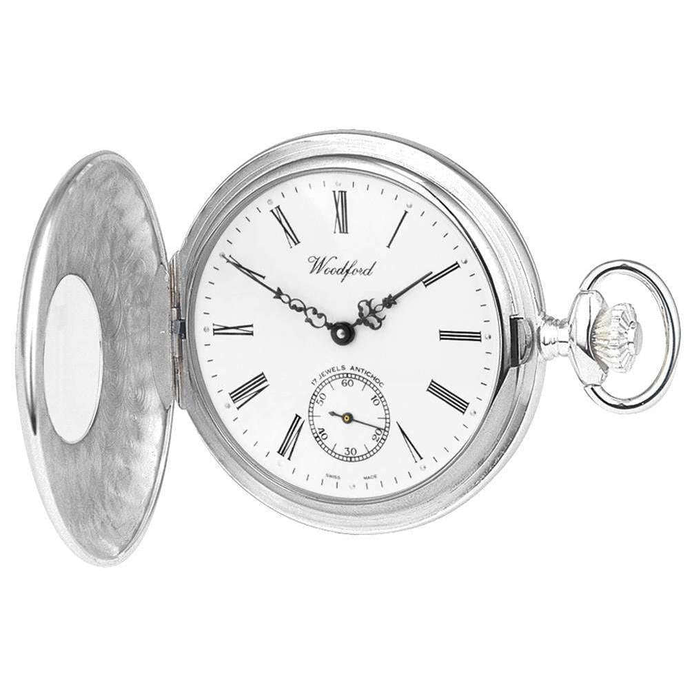 woodford sterling silver polished half hunter swiss pocket watch - silver