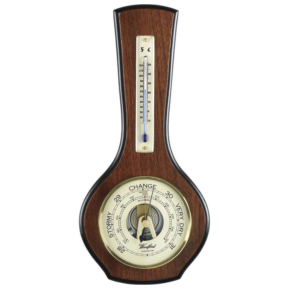 Woodford Veneered Barometer and Thermometer - Brown/Bronze