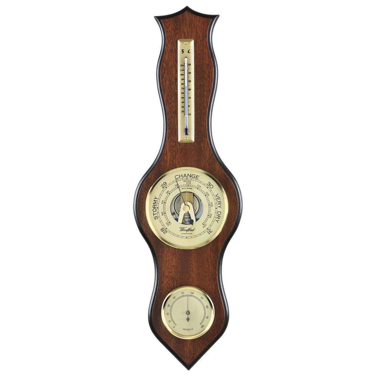 Woodford Veneered Barometer and Thermometer - Brown/Bronze