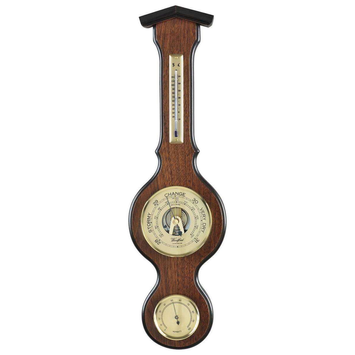 Woodford Veneered Barometer, Thermometer and Hygrometer - Brown/Bronze