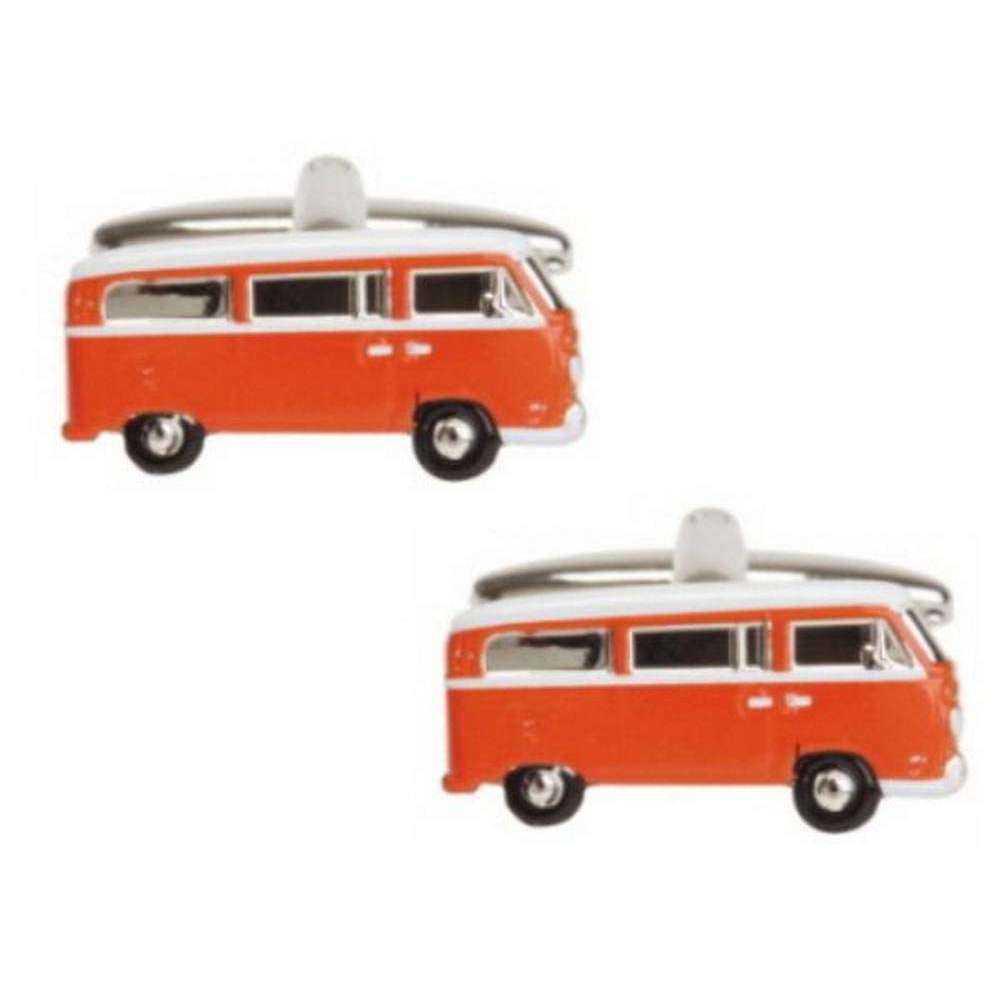 Zennor Camper Van Cufflinks - Orange/silver