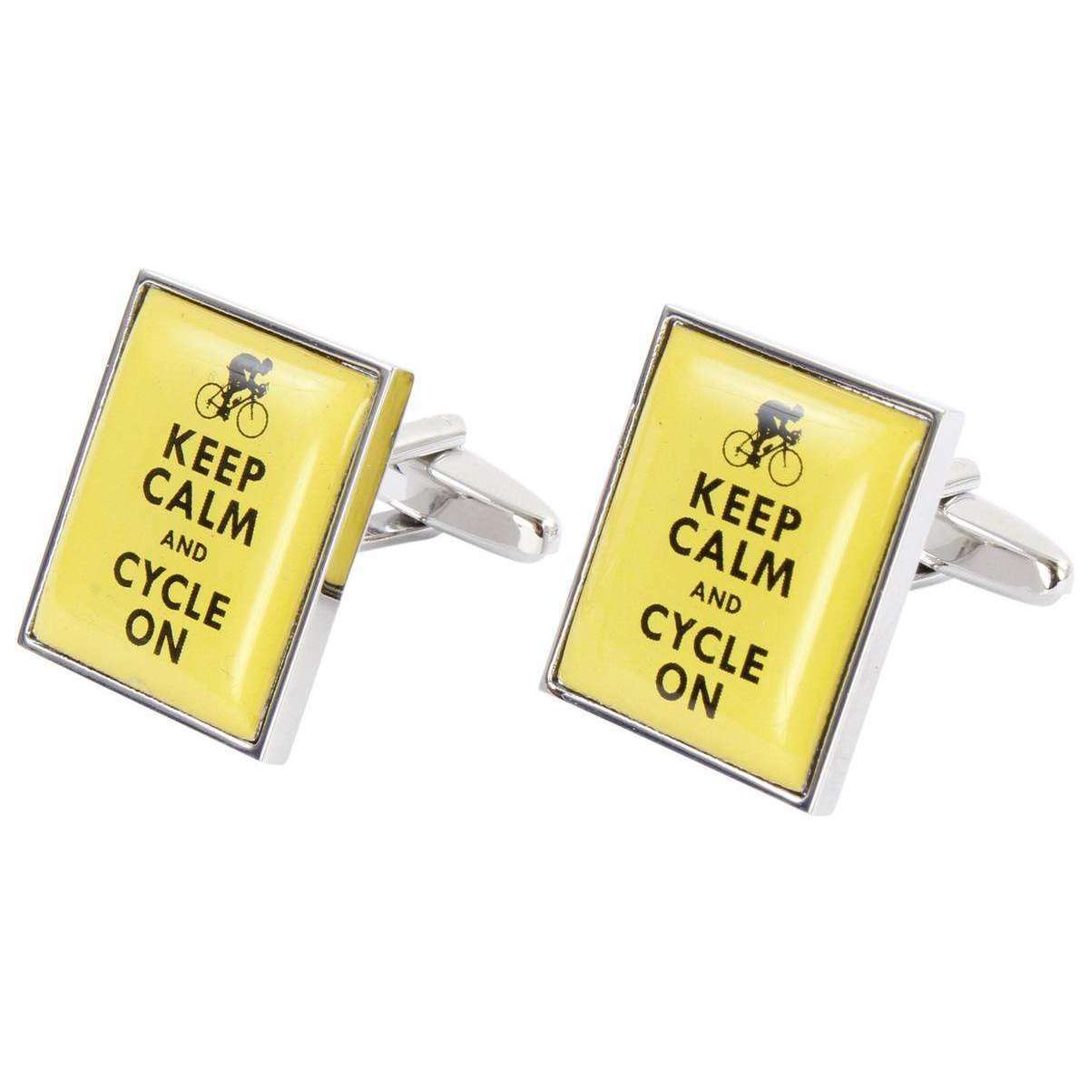 Zennor Keep Calm and Cycle On Cufflinks - Yellow