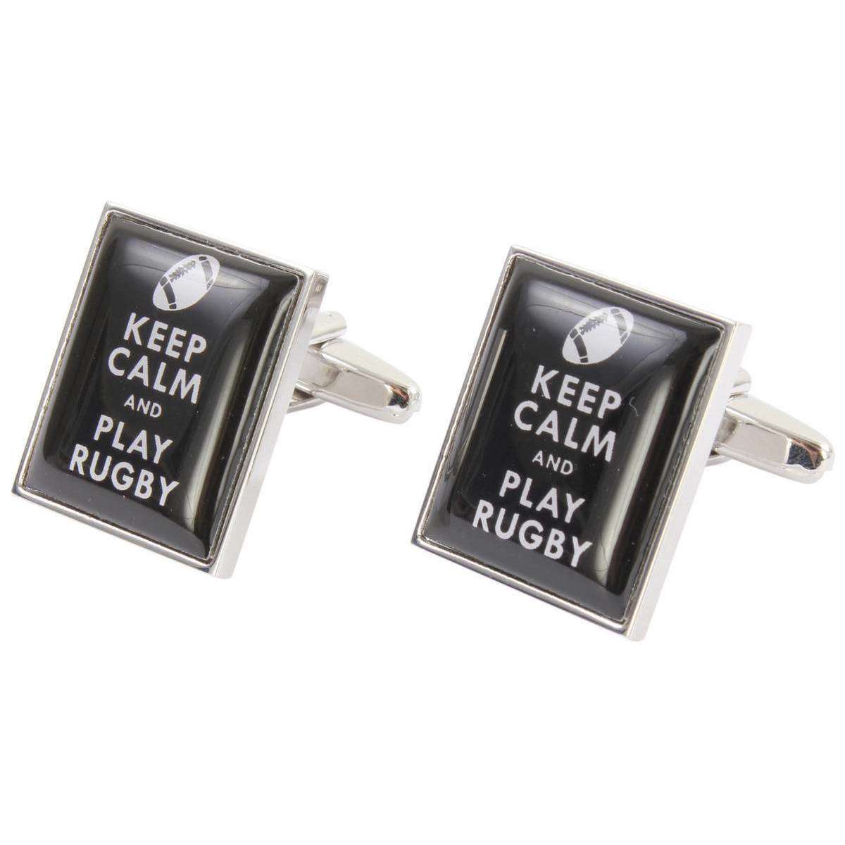 Zennor Keep Calm and Play Rugby Cufflinks - Black