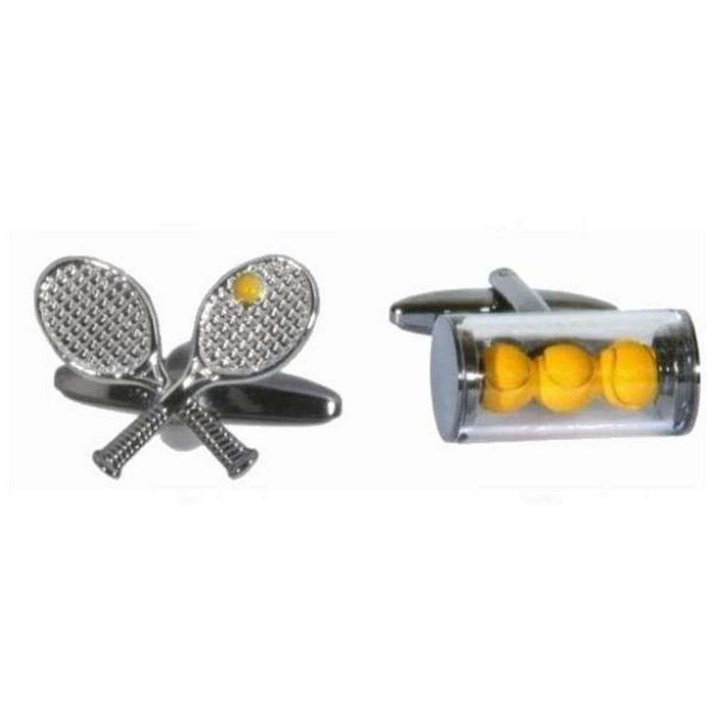 Zennor Tennis Racquet and Balls Cufflinks - Silver/Yellow