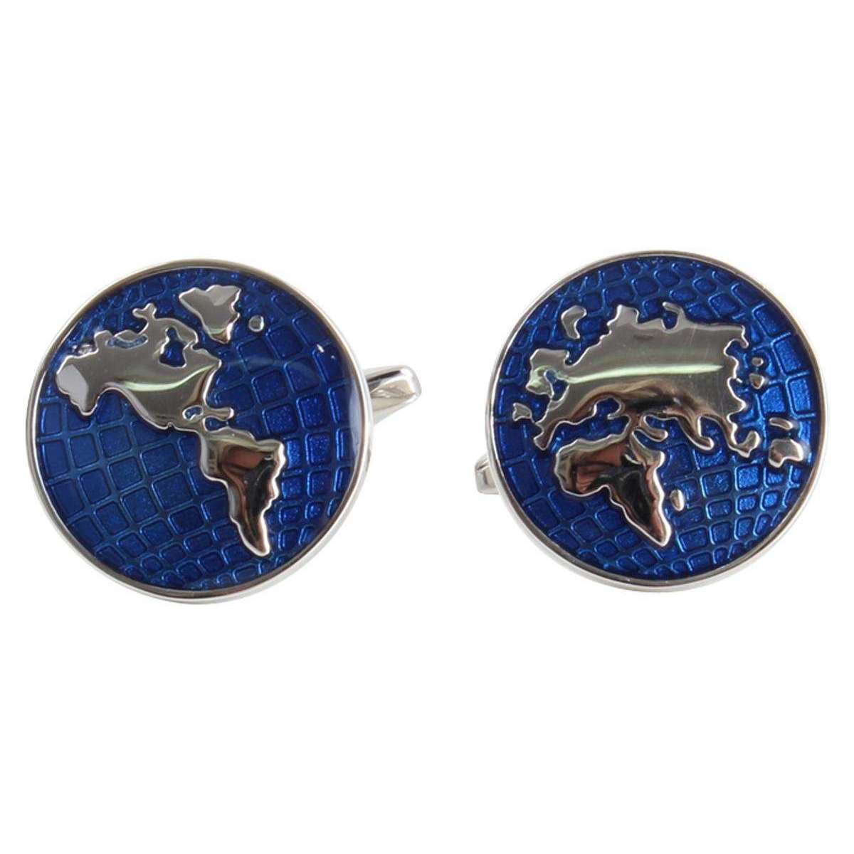 Zennor World Map Culffinks - Blue/Silver