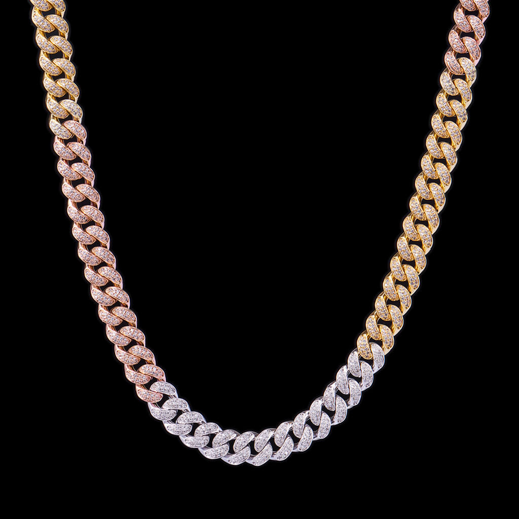 12mm Tri-Colored Iced Out Cuban Link 