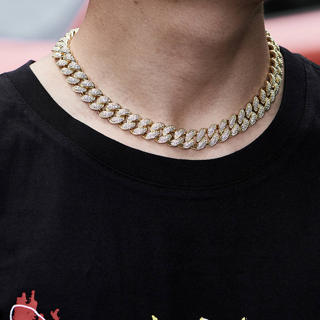 12mm 14K Gold Iced Out Cuban Link 