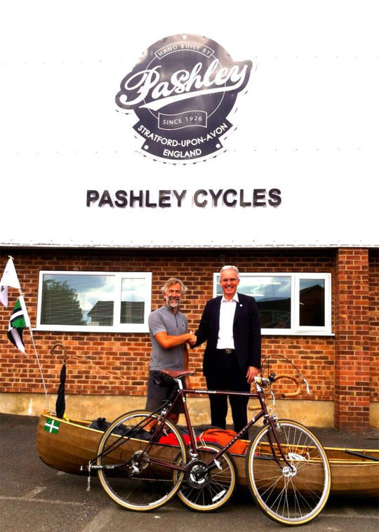 Alistair Cope outside the Pashley factory with Pashley's MD, Adrian Williams, in 2013.