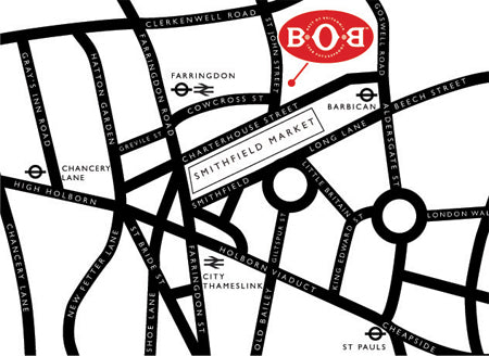 Black and white map showing the location of the Farmiloe in Clerkenwell.