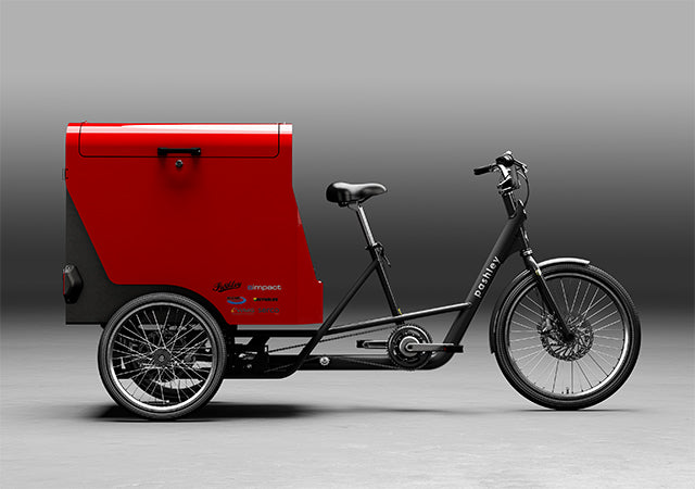 3D computer rendering of the side view of Pashley's prototype design for an e-cargo trike.