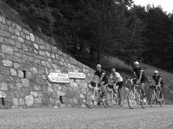 Angel Rider on Pashley Clubman bicycles cycling up Col d'Izoard in the Alps in 2012.