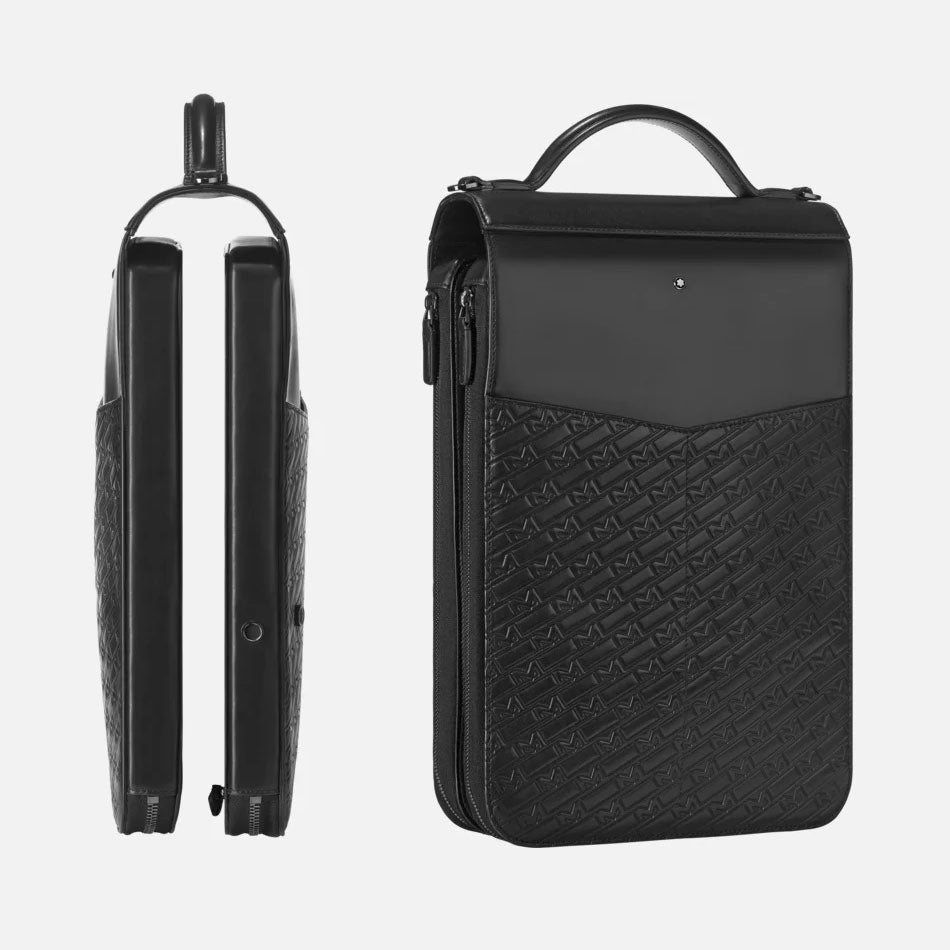 Side and front view of the MontBlanc bike document case in Black.