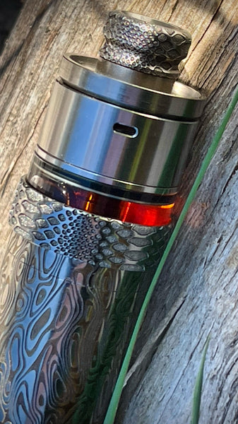 Snake engraved Titanium beauty ring and drip tip. Assorted kit, same design. By Laser Custom Works