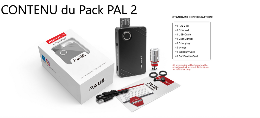 Kit PAL 2 pod Artery Vapor contenu de la boîte