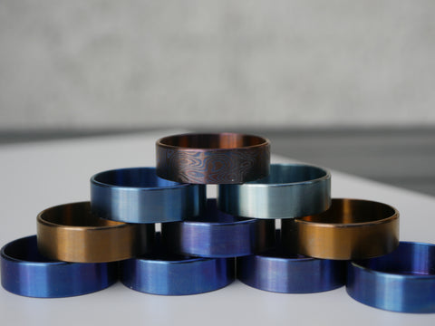 Beauty Rings 22/24 Wowsers Titanium anodized and Damascus