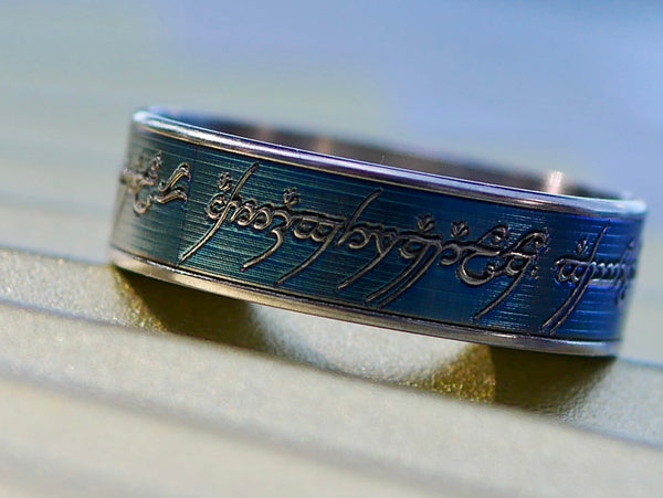 Nw LOTR Beauty Ring 22 Titanium blue and LOTR engraved