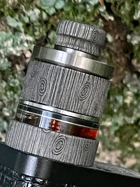 Full kit cap, beauty ring and drip tip Wood design engraved by Laser Custom Works