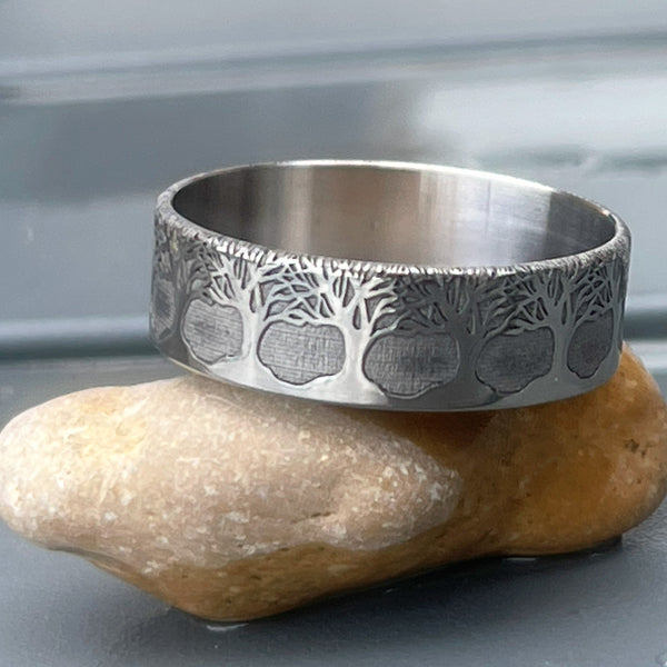 Silver Forest beauty ring titanium and engraved