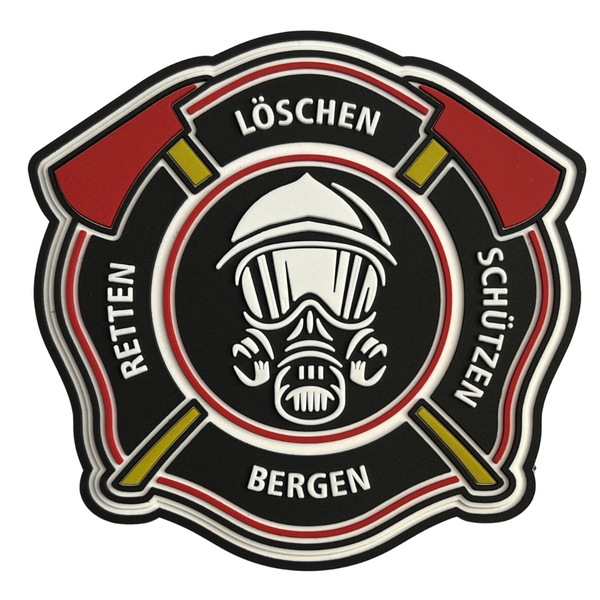 elbedruck Schlüsselanhänger mit Gravur Löschen, Retten Bergen, Schützen  Logo der Feuerwehr Lasergravur in Leder Schlüsselanhänger, Lederhaptik mit